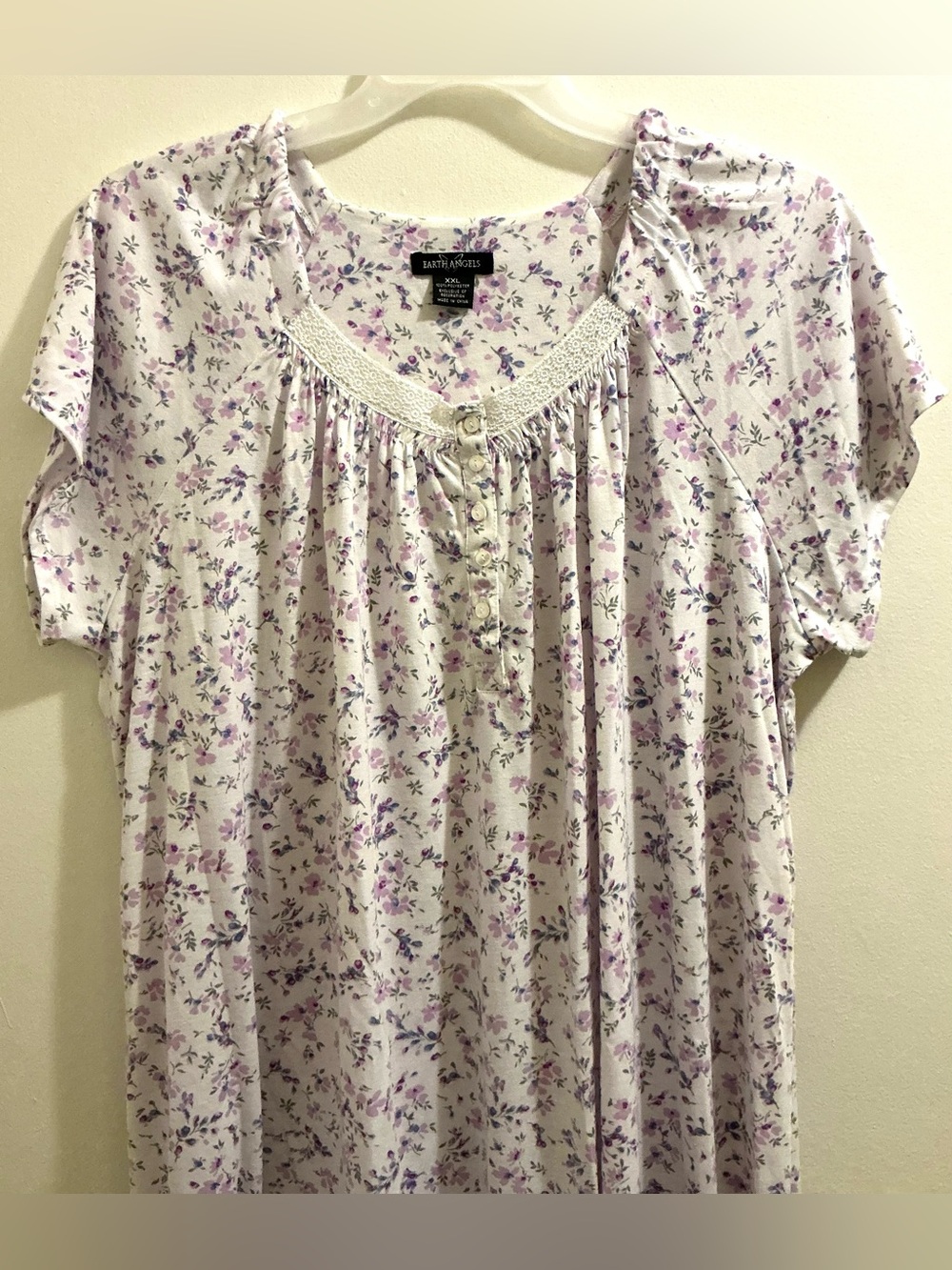 Earth Angels Lavender Floral Nightgown with Lace Trim